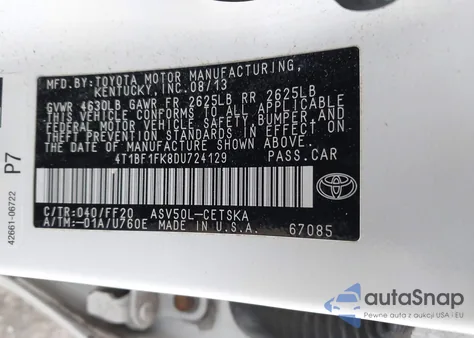 2013 Toyota Camry Se from USA, damaged, VIN 4T1BF1FK8DU724129